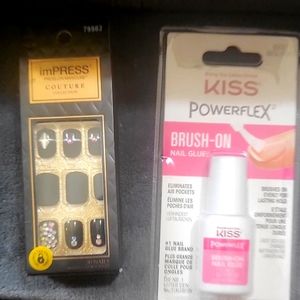 One pack of black impressed nail size small and one pack of glue kiss glue NIB